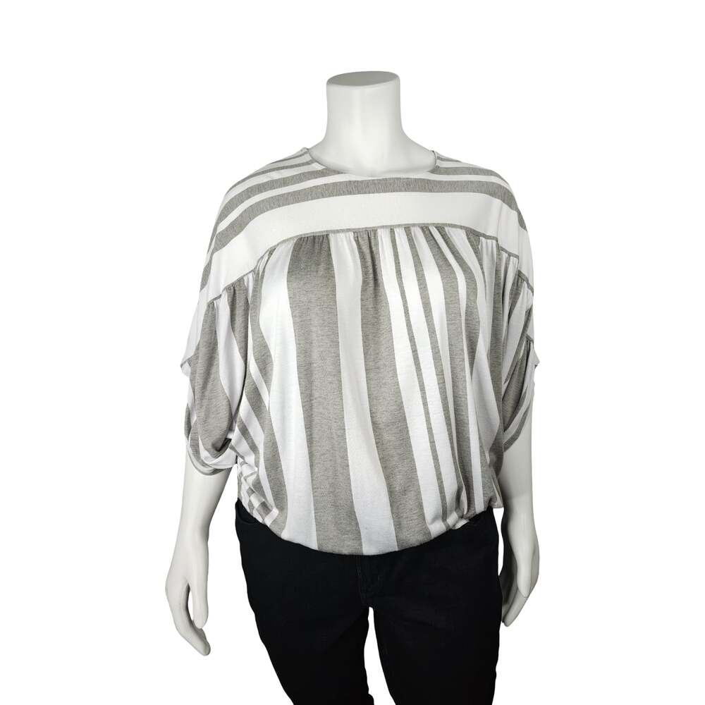 Time and Tru Gray and White Striped Dolman Sleeve Blouse XXL